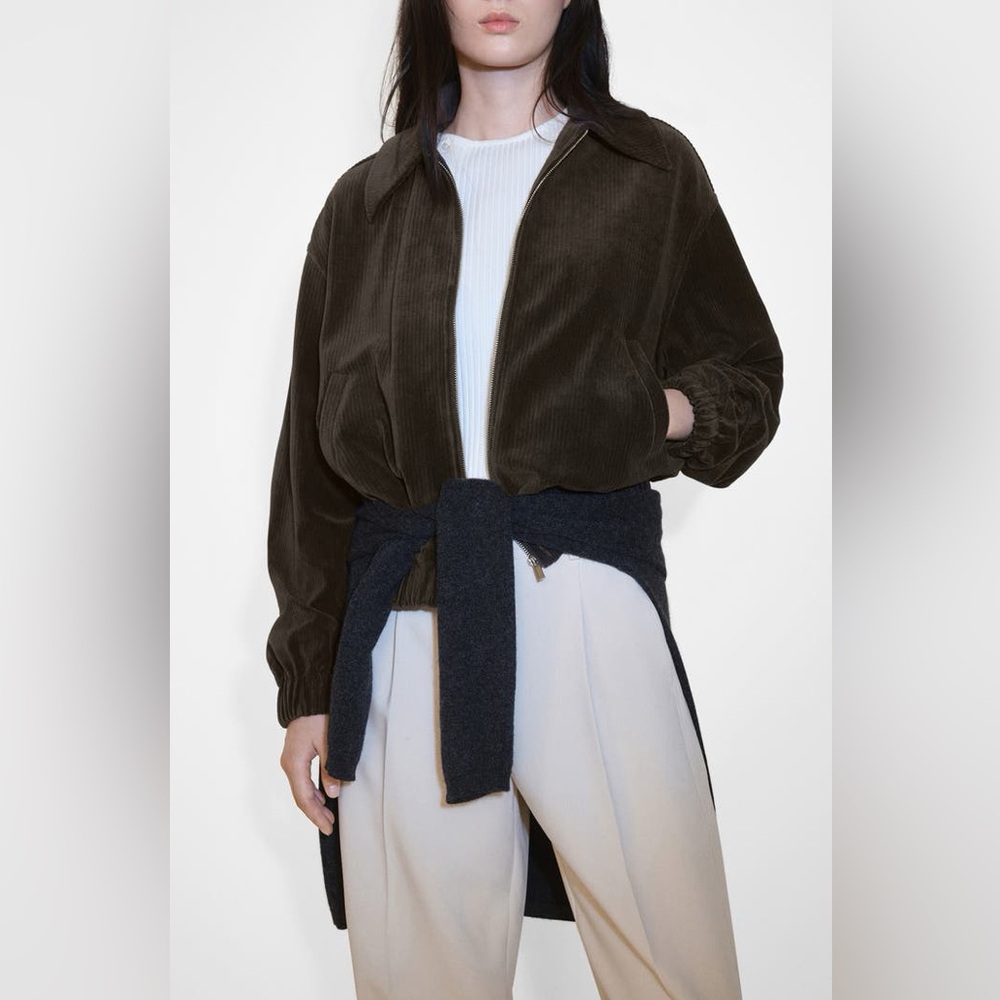 Mango Corduroy Bomber Jacket womens rugged zip up utility urban street L NWT